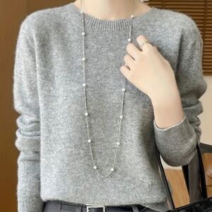 Light grey 100% wool crew neck sweater, medium, $35.